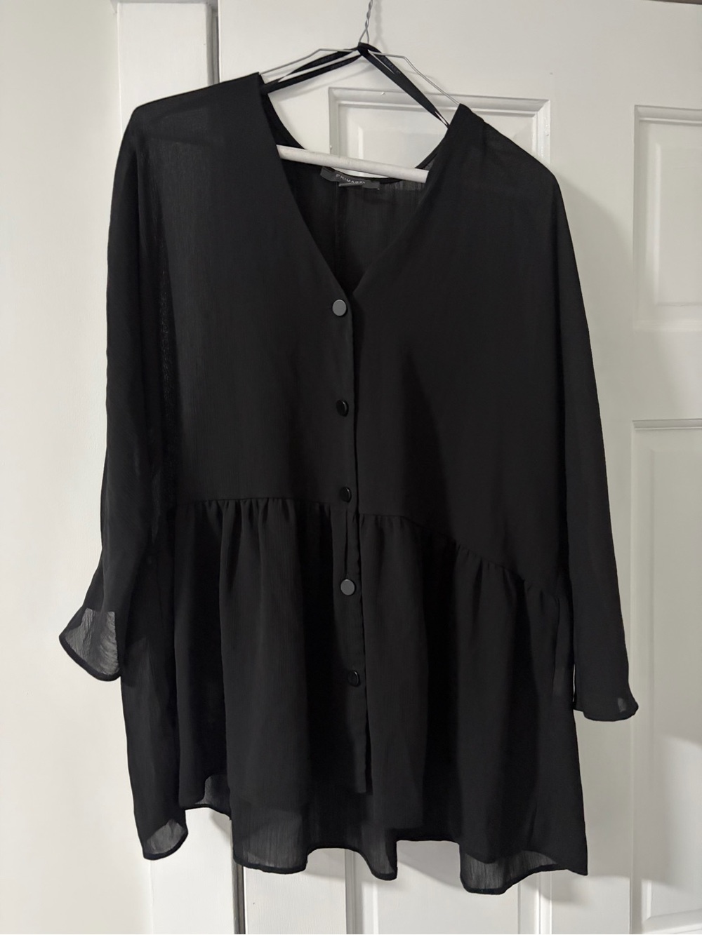 Primark Black Button-Front Peplum Blouse